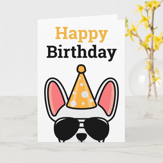 White French Bulldog Happy Birthday Card Karte (Gelbe Blume)