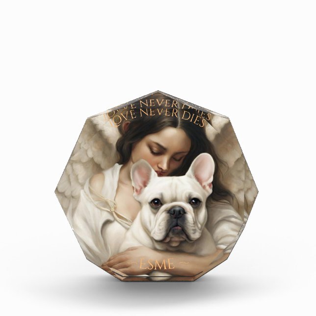 White French Bulldog Liebe stirbt nie Memorial Fotoblock (Vorderseite)