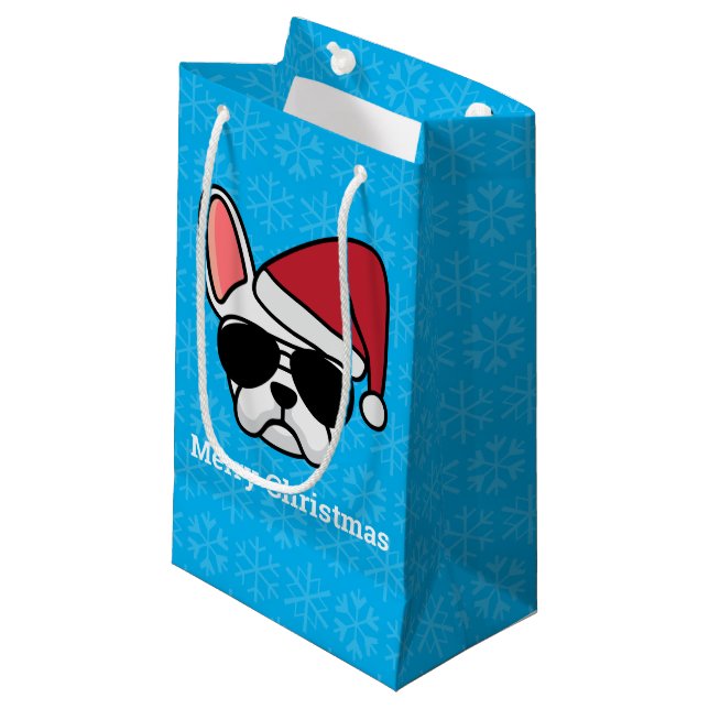 White French Bulldog Small Geschenktasche Kleine Geschenktüte (Vorderseite Schrägansicht)