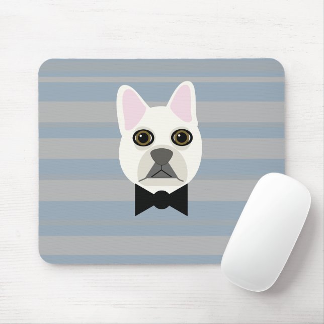 White French Bulldog, Streifen Mousepad (Mit Mouse)
