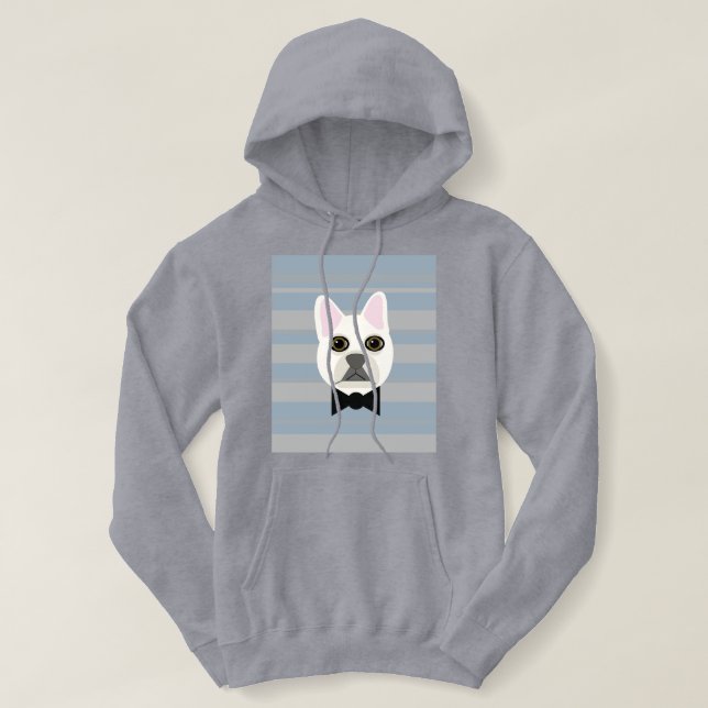 White French Bulldog, Stripes Hoodie (Design vorne)