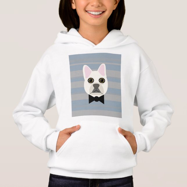 White French Bulldog, Stripes Hoodie (Vorderseite)