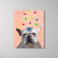White French Bulldog und Butterfliegen