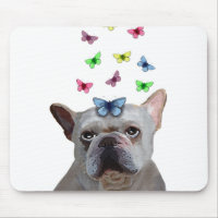 White French Bulldog und Butterfliegen