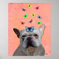 White French Bulldog und Butterfliegen