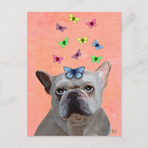 White French Bulldog und Butterfliegen Postkarte