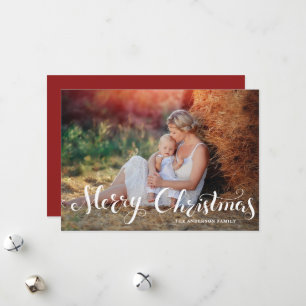 White Frohe Weihnachts-Script-Weihnachtsfotokarte Feiertagskarte