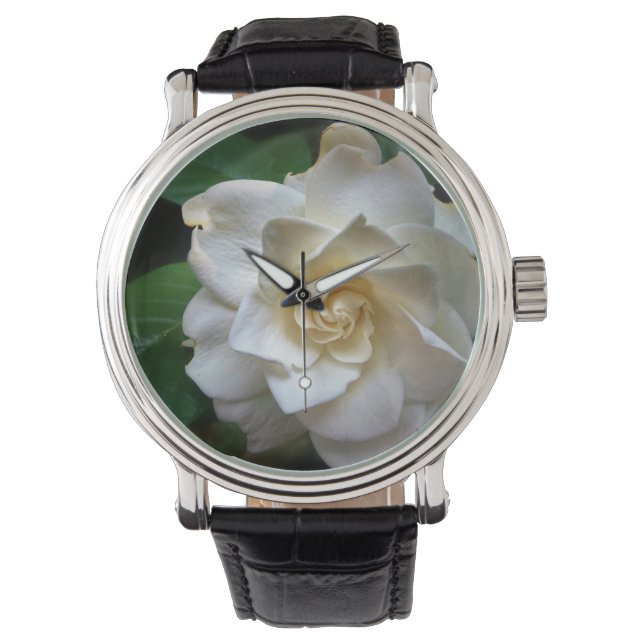 White Gardenia Blumen Watch Armbanduhr (Vorderseite)