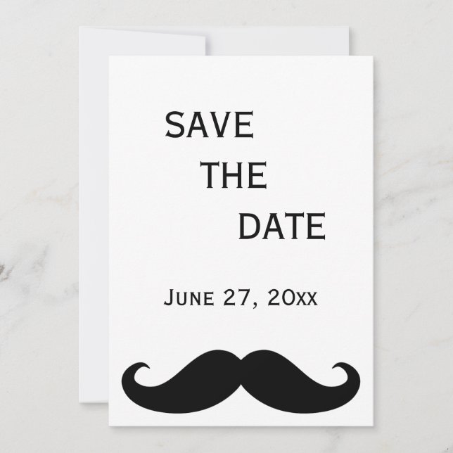 White Gay Wedding Save the Date Card Mustache (Vorderseite)