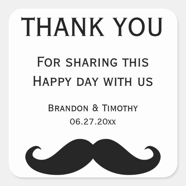 White Gay Wedding Stickers mit Mustache (Vorderseite)