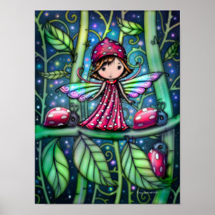 White Gepunktet Ladybug Fairy Fantasy Art Poster