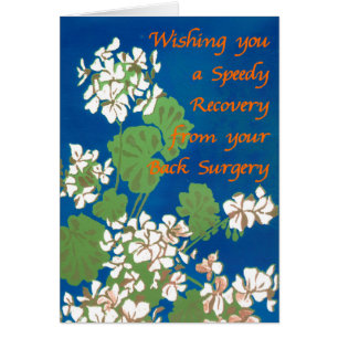 White Geraniums on Blue Get Well Back Surgery