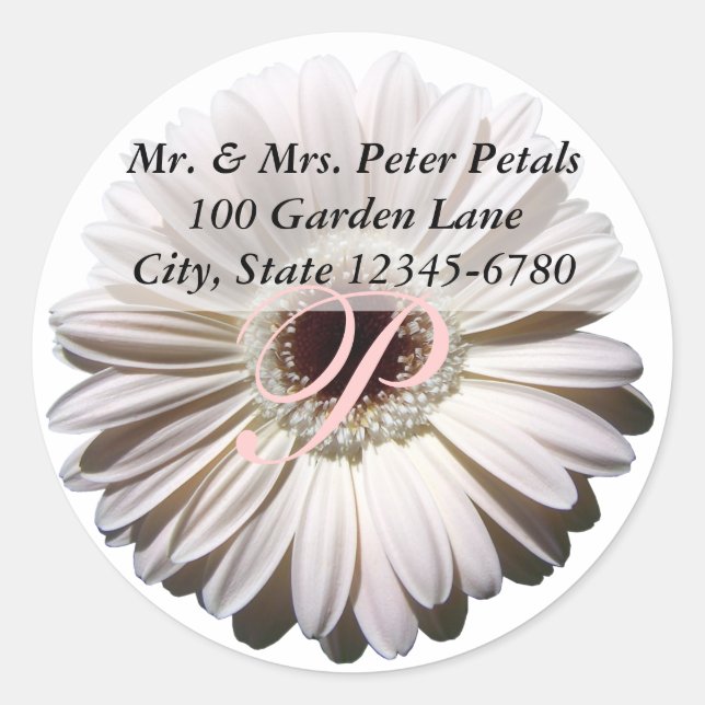 White Gerbera Daisy-Adresse Runder Aufkleber (Vorderseite)