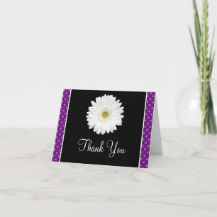 White Gerbera Daisy Purple Polka Dot Thank You Dankeskarte