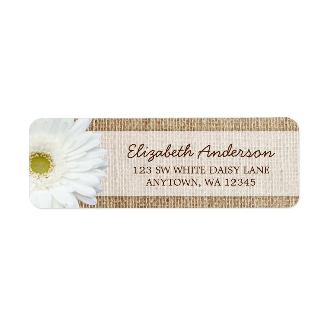 White Gerbera Daisy Rustic Burlap-Adresse (Vorne)