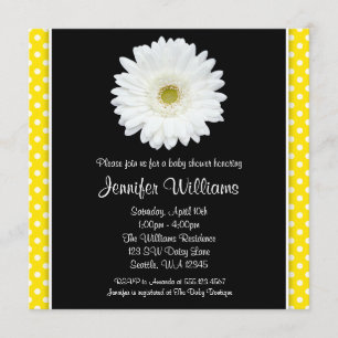 White Gerbera Daisy Yellow Polka Dot Baby Dusche Einladung
