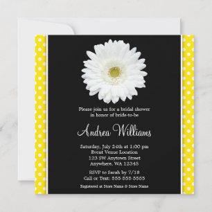 White Gerbera Daisy Yellow Polka Dot Brautparty Einladung