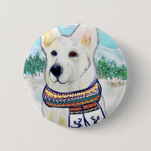 White German Shepherd Button (Vorderseite)