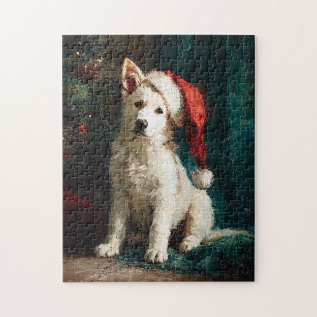 White German Shepherd Puppy Christmas Painting Puzzle (Vertikal)