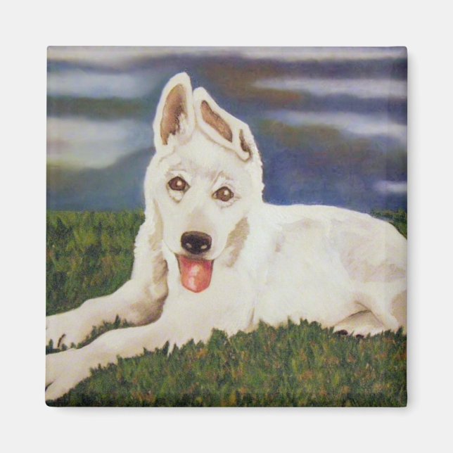 White German Shepherd Puppy Magnet (Vorne)