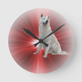 White German Shepherd Runde Wanduhr