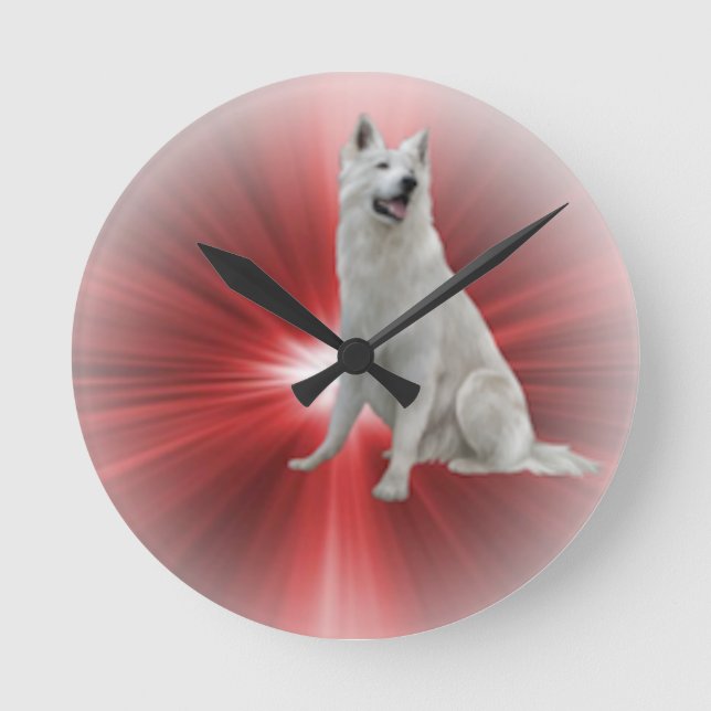 White German Shepherd Runde Wanduhr (Vorderseite)