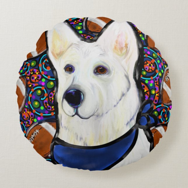 White German Shepherd Rundes Kissen (Vorderseite)