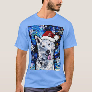 White German Shepherd Santa Starry Night Dog Chris T-Shirt