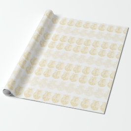 White Gift Wrap with Gold Ornaments  Geschenkpapier