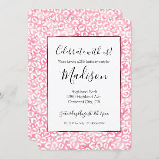 White Girl Pink Wasserfarbe Leopard Print Einladung