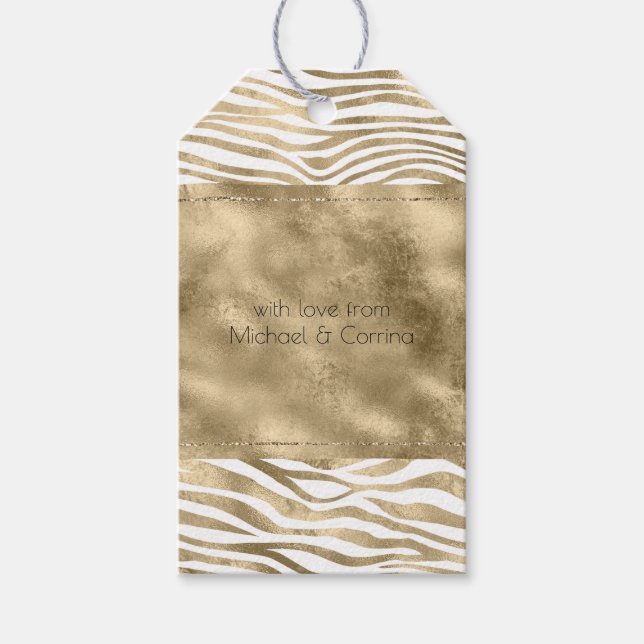 White Glam Gold Zebra Animal Print Geschenkanhänger (Vorderseite)