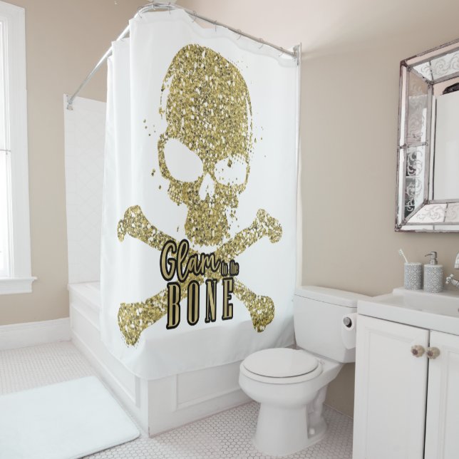 White Glam to Bone Gold Glitzer Skull Duschvorhang (Beispiel)