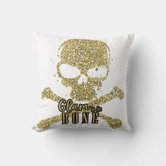 White Glam to Bone Gold Glitzer Skull Kissen (Vorderseite)