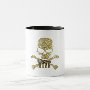 White Glam to the Bone Gold Glitter Totenkopf Tasse