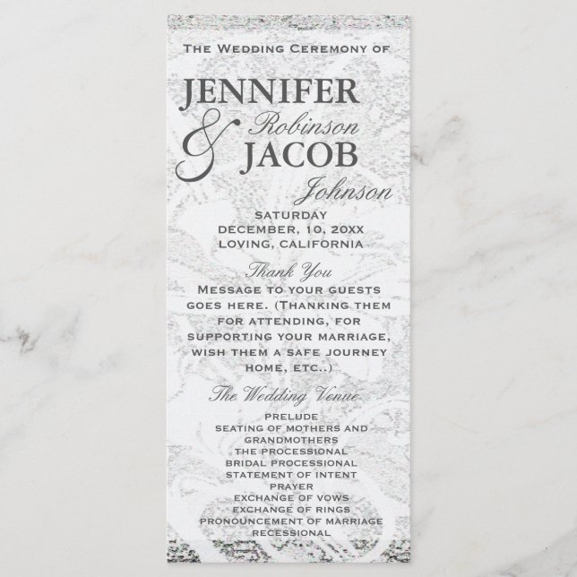 White Glitzer Lace | Hochzeitsprogramm Programm (Vorderseite)