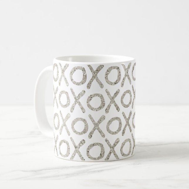 White Glitzy Silver XOXO Kaffeetasse (Vorderseite Links)