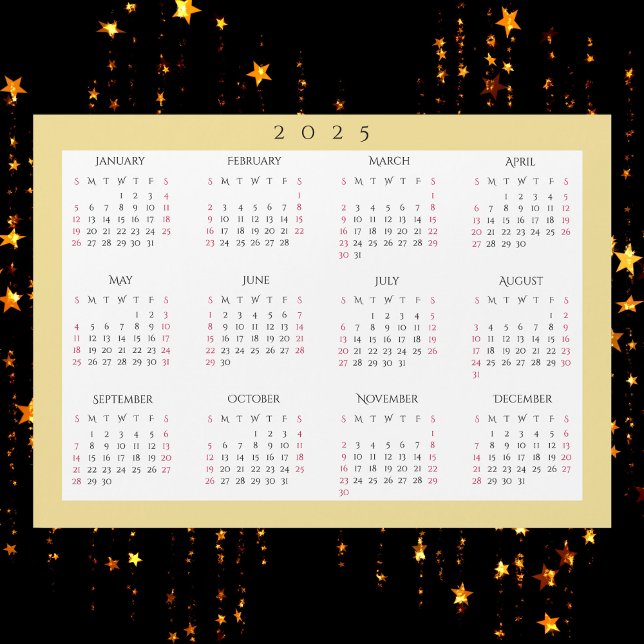 White Gold 2025 Annual Year Calendar Magnet (White Gold 2025 Yearly Full Year Calendar Magnet)