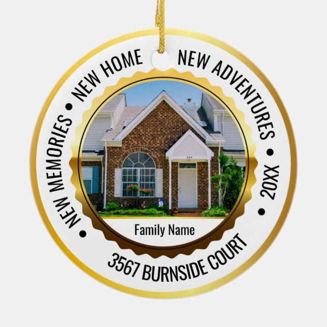 White & Gold 2 Foto Neue Zuhause Weihnachten 2022 Keramik Ornament (Hinten)