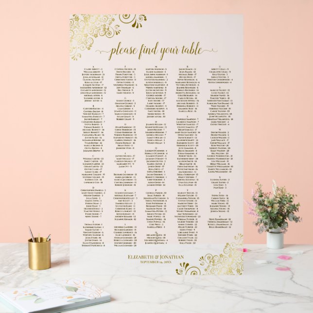 White & Gold 300 Personen Alphabetisches Seating C Acrylschild (Hochzeit)