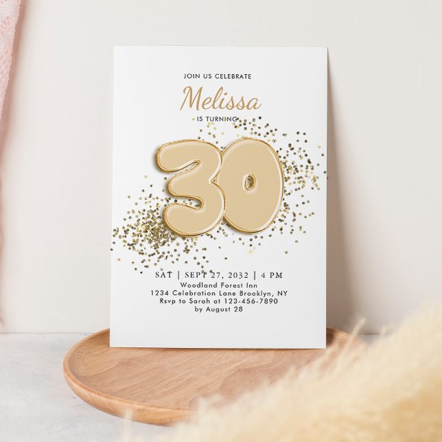 White Gold 30. Balloons Confetti Erwachsene Geburt Einladung (Von Creator hochgeladen)