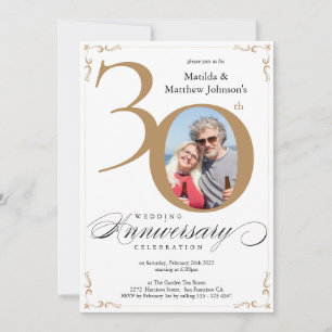 White Gold 30. Wedding Anniversary Calligraphie Einladung