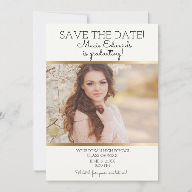 White Gold Abschluss Rett Date Foto Save The Date (Vorderseite)