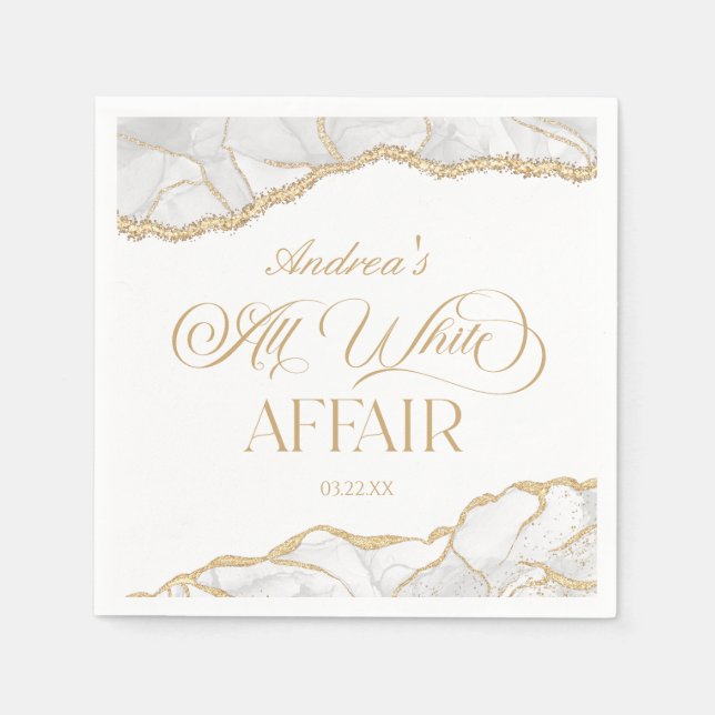 White Gold Agate All White Affair Birthday Party Serviette (Vorderseite)