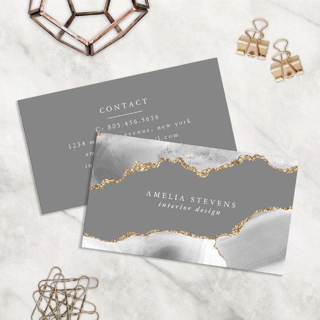 White & Gold Agate Business Card Visitenkarte (Von Creator hochgeladen)