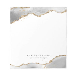 White & Gold Agate Business Notizblock