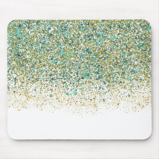 White Gold & Aquamarin Blue Glitzer Moderner Küste Mousepad (Vorne)