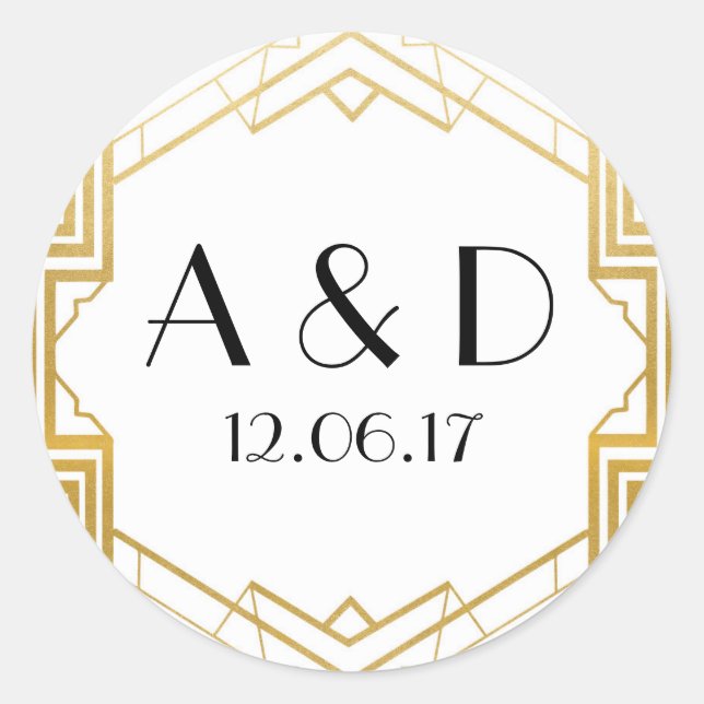 White & Gold Art Deco 1920er Jahre Runder Sticker  (Vorderseite)
