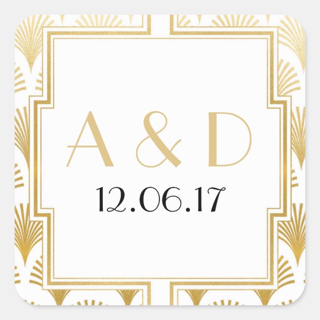 White & Gold Art Deco 1920er Jahre Runder Sticker  (Vorderseite)