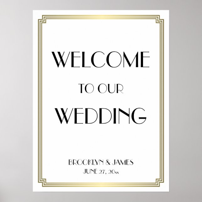 White Gold Art Deco Gatsby Hochzeitsempfang Poster (Vorne)