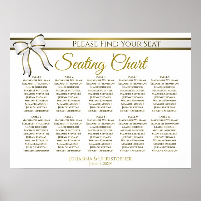 White & Gold Band 10 Tabelle Hochzeitstabelle Poster (Vorne)